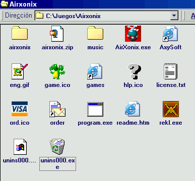 Archivos de instalacón del juego AirXonix